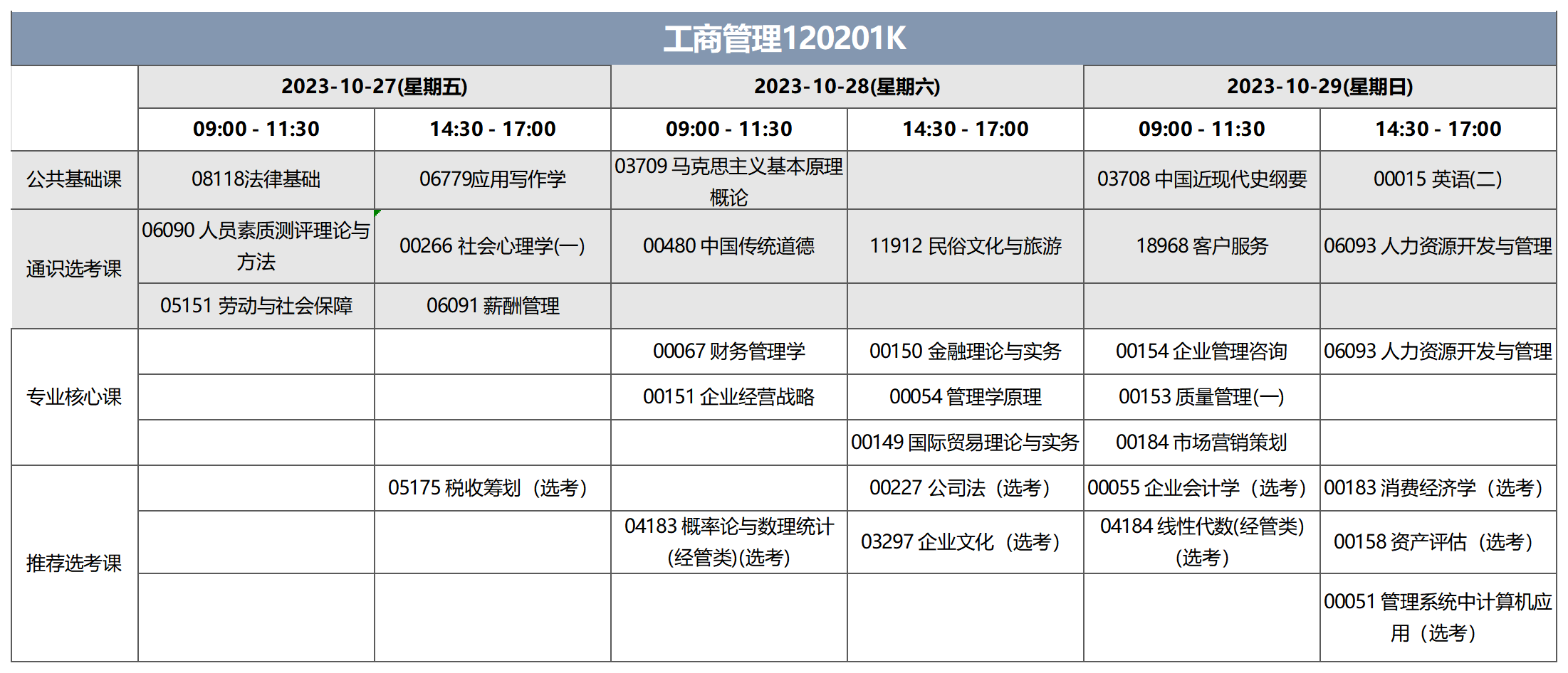 考試安排_工商管理120201K 考試安排_工商管理120201K