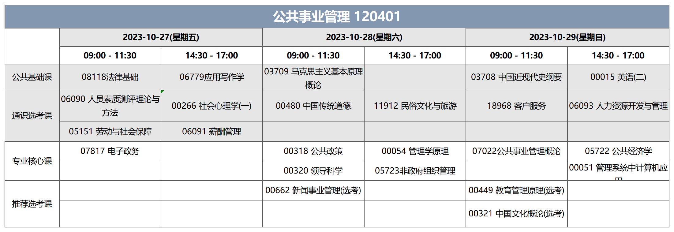 考試安排_公共事業管理 120401 考試安排_公共事業管理 120401